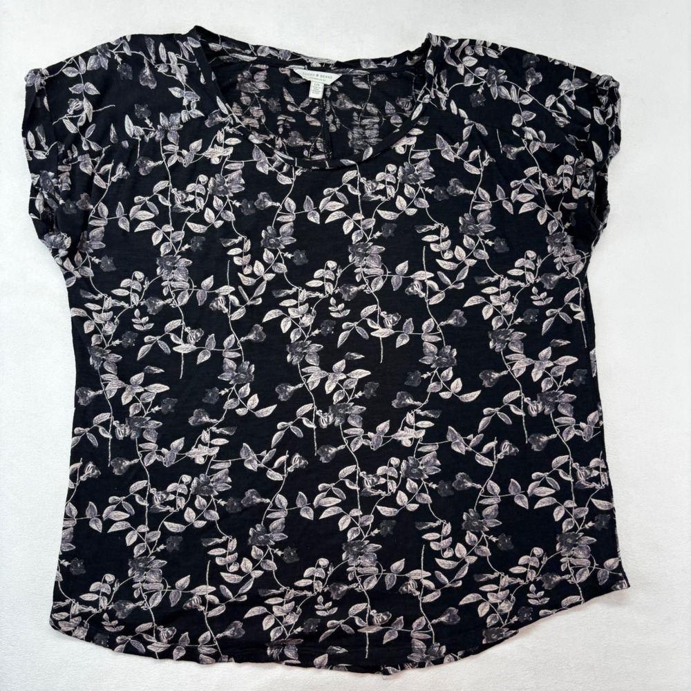 Lucky Brand Tops Bundle Women Large Blue Paisley Peasant Black Floral Tee 2 lot - Picture 4 of 11